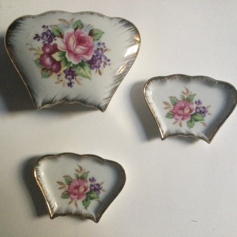 Shafford Japanese hand painted porcelain trinket box lid jar with 2 trinket dish